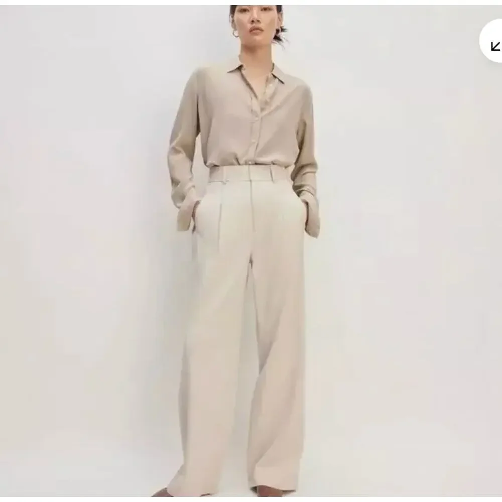 NWT Everlane The Linen Way-High Drape Pant Beige Size 12